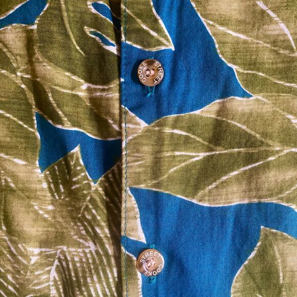 Vintage Cooke Street Hawaiian Shirt Men's XL Aloha Green Blue Palm Frond Print - Picture 3 of 6